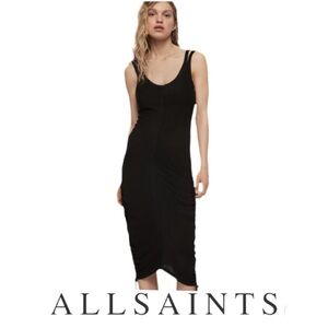 ALLSAINTS | Ola Dress Sleeveless Pullover MIDI Bodycon Side Ties Dress Black